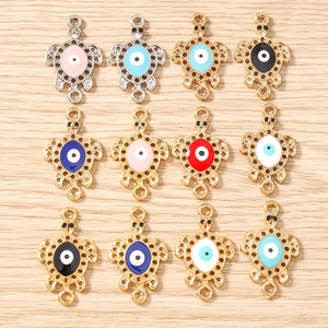 Turtle Evil Eye Alloy Enamel Jewelry Connector Charm Hollow Animal Pendant For DIY Necklace Bracelet Making Accessory