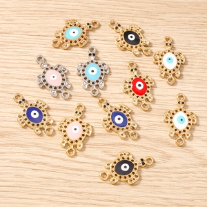 Hollow turtle evil eye pendants with double loops for DIY jewelry making and crafts