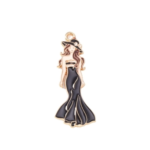 Elegante colgante de mujer en esmalte negro y aleación dorada para creación de joyas