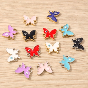 Colorful butterfly alloy oil drip pendants with evil eye design for DIY jewelry making