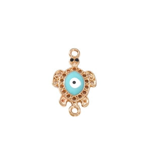 Hollow turtle evil eye connector in golden alloy for DIY necklaces and bracelets