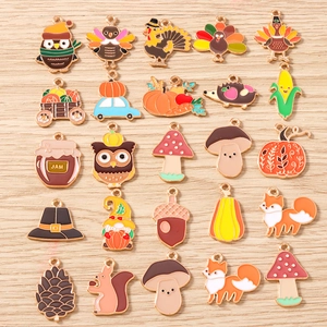 Thanksgiving Herbst Legierung Emaille Charms Für DIY Schmuckherstellung Truthahn Kürbis Eichhörnchen Pilz Anhänger Für Ohrringe Halskette Armband Schlüsselanhänger
