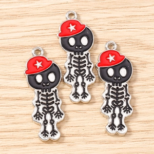 Trois pendentifs squelettes en émail avec chapeau rouge pour accessoires bijoux DIY