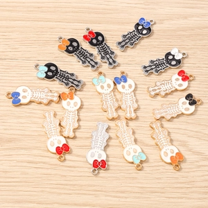 Cartoon girl skull charms with colorful bows in enamel alloy for DIY jewelry making