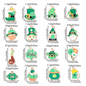 Detailed size and weight chart for 16 assorted St. Patrick's Day green charms