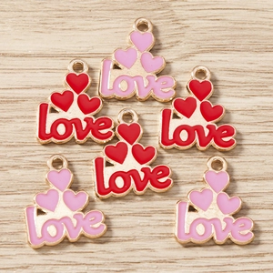 Pink and red love heart alloy charms with gold plating for DIY jewelry making