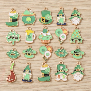 Saint Patricks Day Enamel Pendants Zinc Alloy Green Shamrock Gnome Beer Hat Charms For DIY Necklace Earrings Jewelry Making Accessories