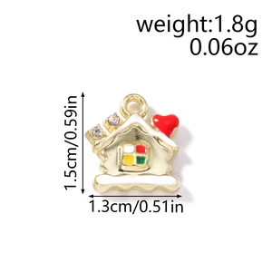 Detailed view of gingerbread house charm with dimensions and enamel plating specs