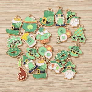 19pcs St. Patrick's Day enamel charms set featuring clover, beer mug and leprechaun hat