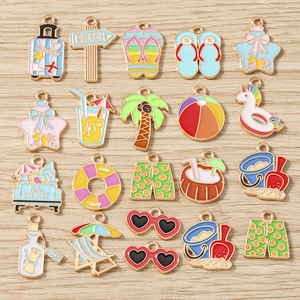 Breloques en Alliage Émaillé Thème Plage d'Été pour la Fabrication de Bijoux Cocotier Coloré Lunettes de Soleil Tongs Pendentifs DIY