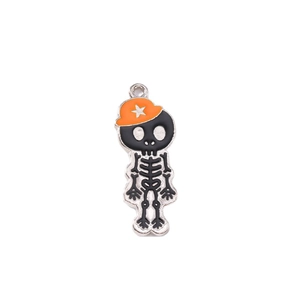 Pendentifs crâne d'Halloween avec chapeaux orange à étoiles pour bijoux DIY