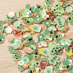 Pack of 10 St. Patrick's Day gnome and beer hat charms for DIY jewelry making
