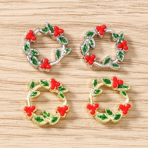 Enamel Christmas Holly Wreath Charms Alloy Gold Silver Pendant For Jewelry Making DIY Earring Necklace Bracelet Gift