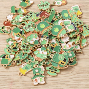 Green St. Patrick's Day enamel charms set with lucky clovers and beer mugs for DIY jewelry