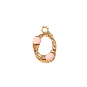 Pendaglio geometrico ovale irregolare dorato con accenti in smalto rosa e anello