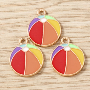 Trois breloques ballon de plage colorées avec monture dorée pour bijoux DIY et porte-clés