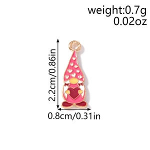 Pink enamel gnome charm with red heart detail showing precise dimensions and light weight