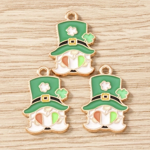 Detailed macro view of St. Patrick's Day gnome charms with clover and heart motifs