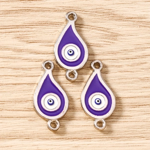 Drei Tropfen-Böse-Augen-Anhänger aus Emaille in Lila und Blau für DIY-Schmuckprojekte