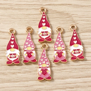 Cartoon Christmas Gnome charms set in red and pink enamel for DIY jewelry making
