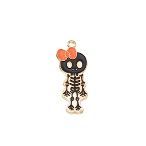 Cartoon skeleton charms with orange bows for DIY earrings and necklace jewelry making