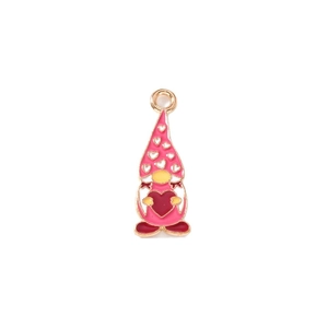 Cartoon gnome charm pendant with pink heart hat for DIY jewelry making and crafts