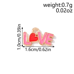 Detailed size and weight view of LOVE enamel pendant with red heart for DIY jewelry making