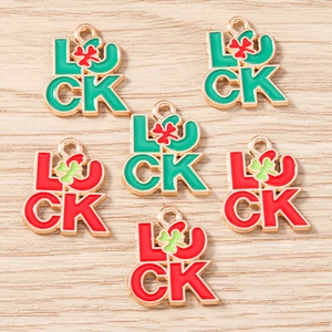 Breloques en Émail Lettre de Chance Alliage de Zinc Trèfle à Quatre Feuilles Pendentifs Pour DIY Fabrication de Bijoux