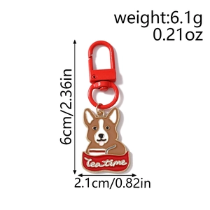 Portachiavi corgi cartone animato con striscione Tea Time e moschettone rosso con misure