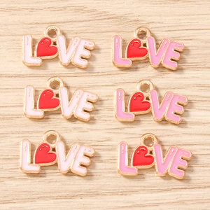 Zinc Alloy Enamel LOVE Heart Letter Charms Drip Oil Pendants For DIY Jewelry Making Bracelet Necklace Accessories For Women