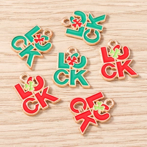 Lot de 6 breloques LUCK dorées avec trèfle pour la fabrication de bijoux DIY