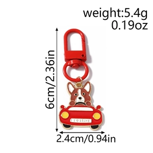 Dettagli delle dimensioni del portachiavi corgi su auto rossa con finitura smalto