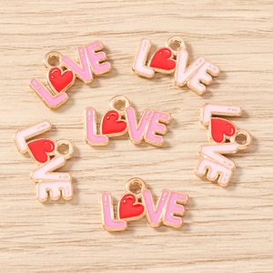 Pink and red enamel LOVE letter charms with gold-plated alloy for DIY jewelry making