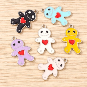 Colorful voodoo doll enamel charms with red hearts for DIY jewelry making sets