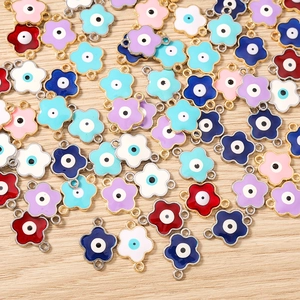 Connettori floreali in smalto malocchio per bracciali fai-da-te con doppi anelli