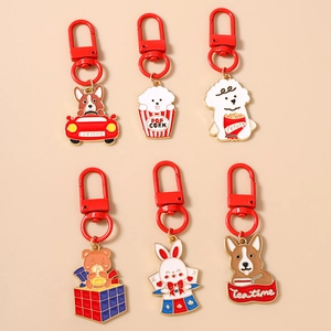 Portachiavi in Lega di Zinco e Smalto Animale Cartone Animato Corgi Cane Coniglio Orso Popcorn Ciondolo Borsa Regalo Donna