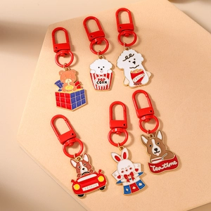 Set di portachiavi smaltati con simpatici animali, orsi, cani e conigli con clip rosse