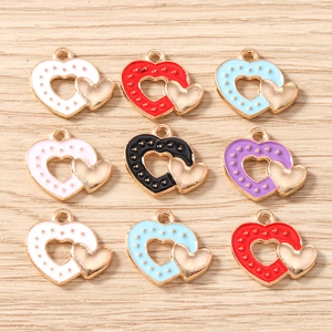 Pendentifs Double Cœur en Émail en Alliage de Zinc pour la Fabrication de Bijoux Boucles d'Oreilles Collier Porte-Clés