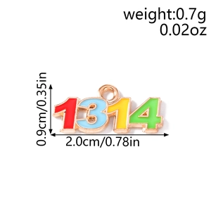 Detailed view of colorful 1314 number charms with dimensions and weight specs