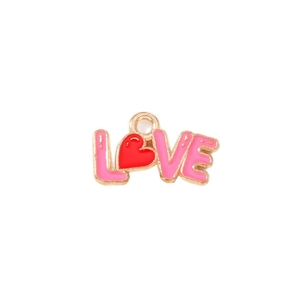 Pink and red LOVE heart letter charms with gold plating for DIY jewelry making