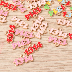 Colorful 1314 number alloy charms with drip oil finish for DIY jewelry making and crafts