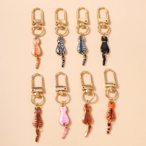 Cute Enamel Cat Keychain For Women Zinc Alloy Animal Keyring With Movable Tail Bag Pendant Charm Jewelry Gift Accessories