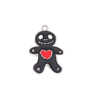 Gothic style stitched doll enamel pendant with red heart for DIY jewelry making
