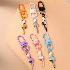 Set of six colorful cartoon cat keychains in metal alloy with matching lobster clasps