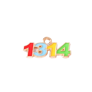 Golden number 1314 enamel charm with colorful drip oil for DIY jewelry making
