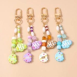 Zinc Alloy Artificial Pearl Beaded Keychain With Cloud Hi And Cookie m Pendant For Women Girl Fashion Bag Accessory Hanging Ornament Gift