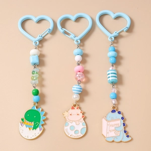 Porte-clés Perles Dinosaure Dessin Animé Crochet Coeur Perles Résine Macaron Alliage Émail Pendentif Dinosaure Charme Sac Cadeau Femme Enfant