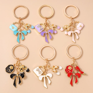 Fashion Zinc Alloy Enamel Keychain With Rhinestone High Heels Bow Handbag Rose Flower Bag Pendant Jewelry For Women