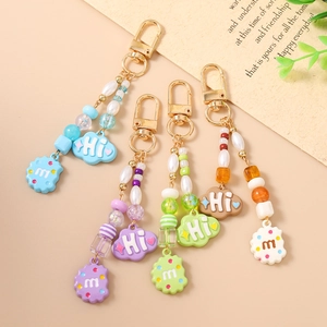 Chic beaded keychains with colorful biscuit and cloud charms for bags and keys