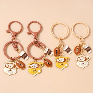 Metal Coffee Bean Latte Cup Pendant Keychain Zinc Alloy Enamel Key Ring Bag Charm Daily Decorative Jewelry Accessories Gift